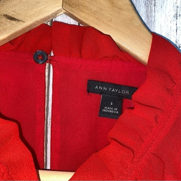 Ann Taylor Red Sheer Ruffle Double Layered Blouse - Picture 6 of 6